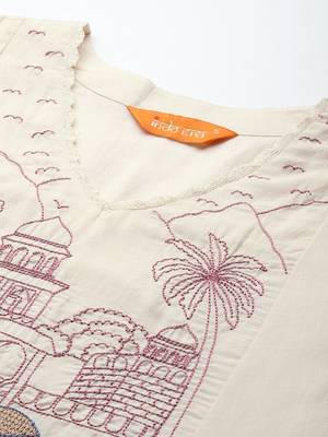 Embroidered Panelled Thread Work Kurta with Trousers 3