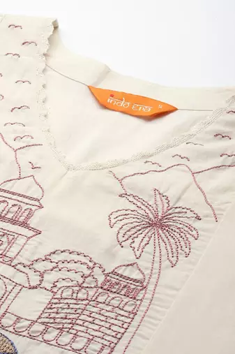 Embroidered Panelled Thread Work Kurta with Trousers