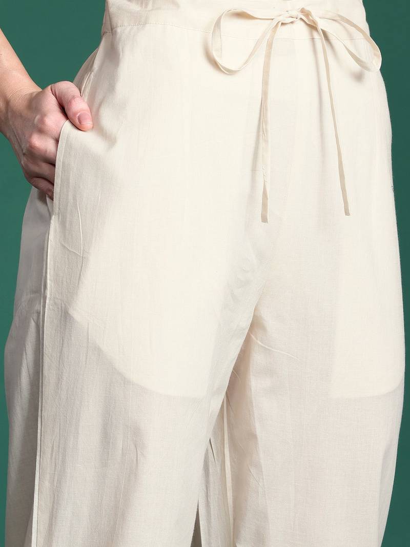 Embroidered Panelled Thread Work Kurta with Trousers