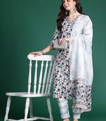 Floral Printed Pure Cotton Kurta With Trousers & Dupatta