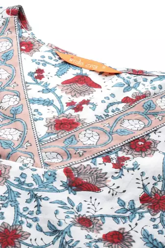 Floral Printed Pure Cotton Kurta With Trousers & Dupatta