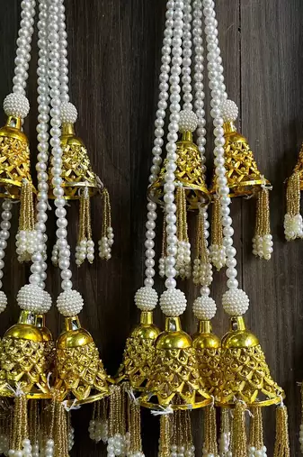 handmade golden metal bell hanging for home decor pack of 2