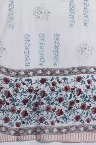 Floral Printed Pure Cotton Kurta With Trousers & Dupatta