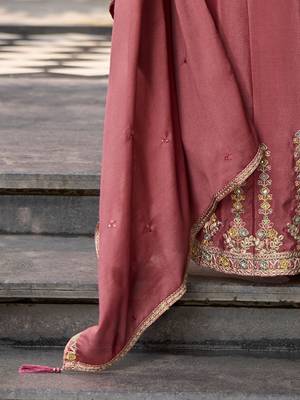 Floral Embroidered Sequinned Chinon A-Line Kurta With Palazzos & Dupatta 6