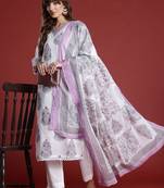 Floral Printed Sequinned V-Neck Pure Cotton Kurta with Trousers & Dupatta