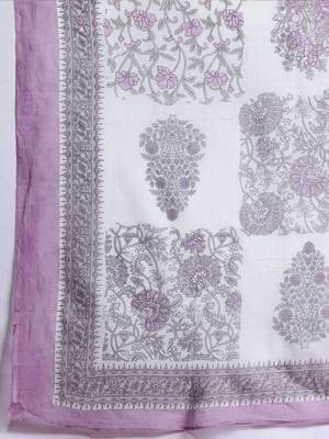 Floral Printed Sequinned V-Neck Pure Cotton Kurta with Trousers & Dupatta 3