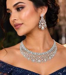 Luxury CZ Bridal Necklace Earrings Set, Statement Crystal Chandelier Jewelry