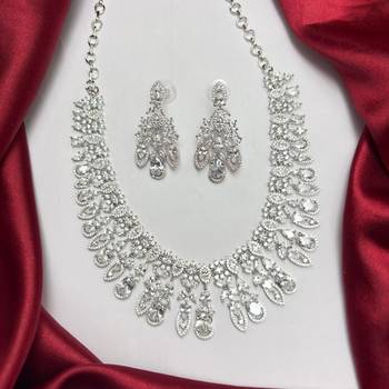 Luxury CZ Bridal Necklace Earrings Set, Statement Crystal Chandelier Jewelry 3