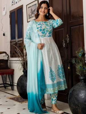Women Floral Printed Regular Pure Cotton Kurta with Trousers & With Dupatta 6