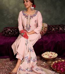 Floral Embroidered Thread Work Straight Kurta With Trousers And Dupatta