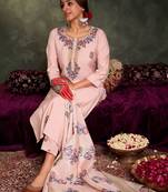 Floral Embroidered Thread Work Straight Kurta With Trousers And Dupatta