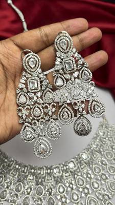 Luxury CZ Bridal Choker Necklace Set, Indian Wedding Jewelry, Crystal Earrings Maang Tikka 3