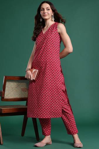floral printed regular  cotton kurta with trousers