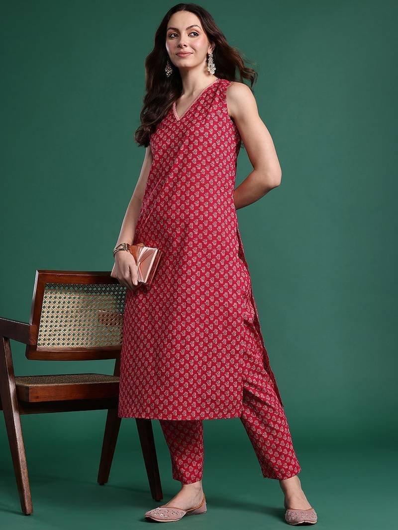 Floral Printed Regular Pure Cotton Kurta with Trousers