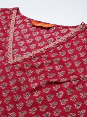Floral Printed Regular Pure Cotton Kurta with Trousers 2