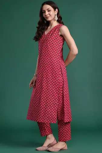 Floral Printed Regular Pure Cotton Kurta with Trousers