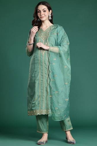 Ethnic Motifs Embroidered Gotta Patti Kurta with Trousers & Dupatta