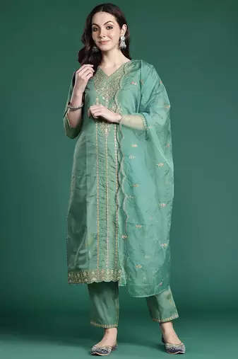 Ethnic Motifs Embroidered Gotta Patti Kurta with Trousers & Dupatta