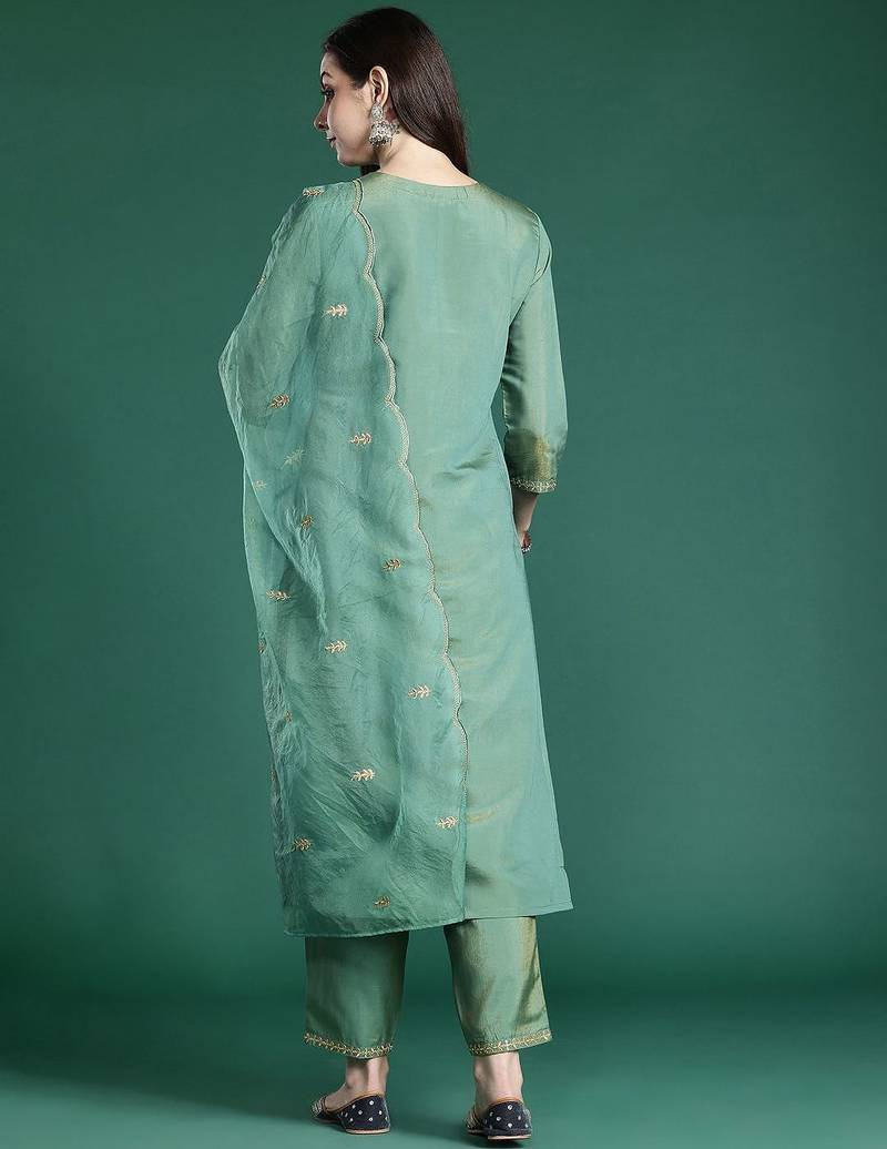 Ethnic Motifs Embroidered Gotta Patti Kurta with Trousers & Dupatta