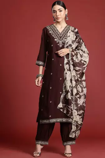 Ethnic Motifs Embroidered Thread Work Kurta with Salwar & With Dupatta