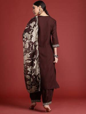 Ethnic Motifs Embroidered Thread Work Kurta with Salwar & With Dupatta 8