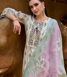 women floral printed regular thread work  cotton kurta with trousers & with dupatta