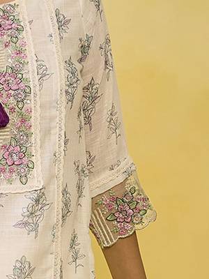 women floral printed regular thread work  cotton kurta with trousers & with dupatta 6
