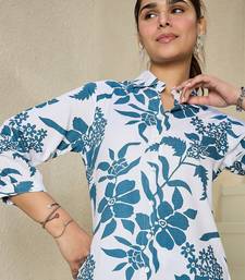 Floral Printed Shirt Collar Kurta With Trousers