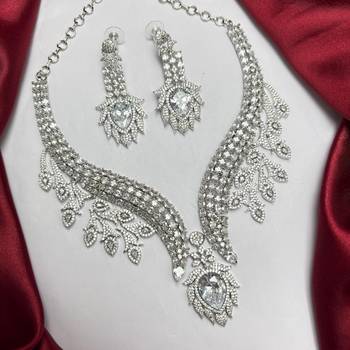 Crystal Leaf Statement Necklace Earrings Set – CZ Bridal Jewelry, Rhinestone Wedding Party Necklace 2