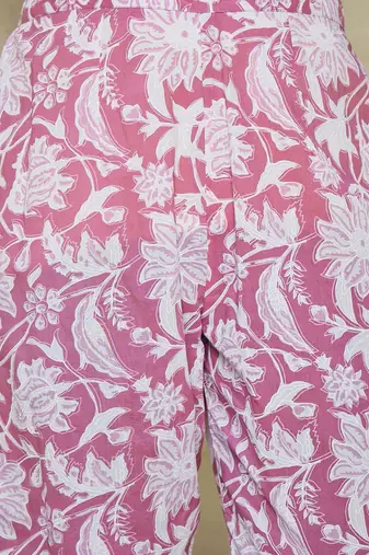 Floral Printed V Neck Pure Cotton A-Line Kurta with Trousers