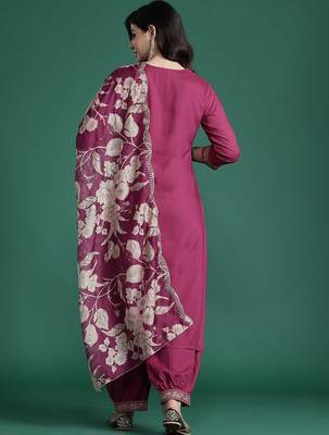 Ethnic Motifs Embroidered Thread Work Kurta with Salwar & With Dupatta 7