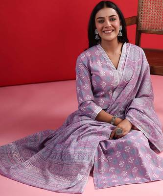 Ethnic Motifs Printed Regular Pure Cotton Straight Kurta with Trousers & Dupatta 2