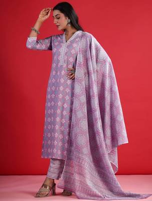 Ethnic Motifs Printed Regular Pure Cotton Straight Kurta with Trousers & Dupatta 3