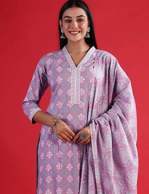 Ethnic Motifs Printed Regular Pure Cotton Straight Kurta with Trousers & Dupatta 6
