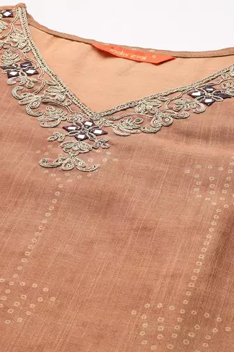 Bandhani Printed Thread Work Kurta with Trousers & With Dupatta