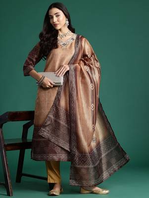 Bandhani Printed Thread Work Kurta with Trousers & With Dupatta 8