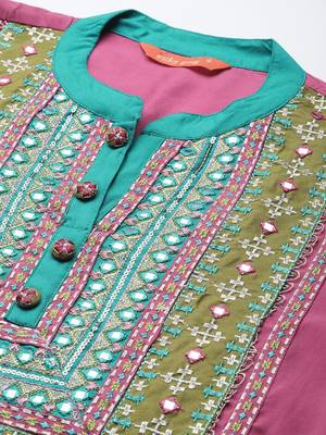 Ethnic Motifs Embroidered Panelled Mirror Work Kurta With Trousers & Dupatta 3