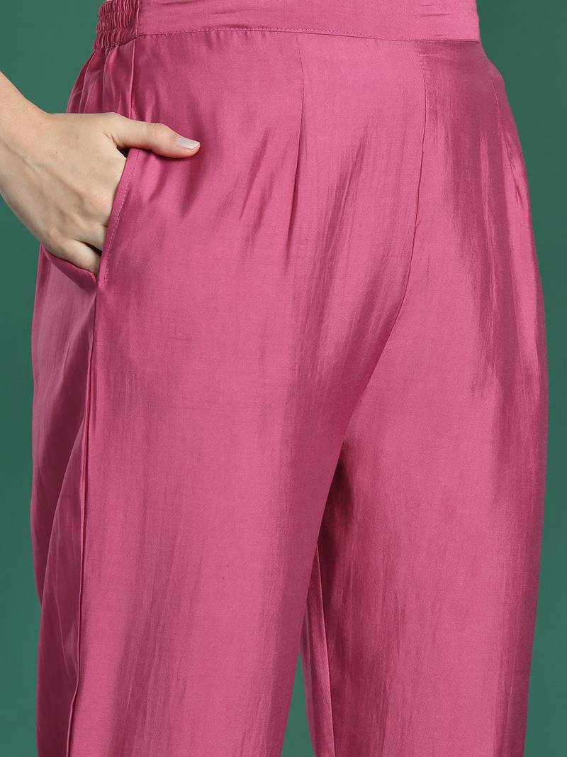 Ethnic Motifs Embroidered Panelled Mirror Work Kurta With Trousers & Dupatta