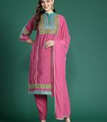 Ethnic Motifs Embroidered Panelled Mirror Work Kurta With Trousers & Dupatta