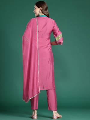 Ethnic Motifs Embroidered Panelled Mirror Work Kurta With Trousers & Dupatta 7