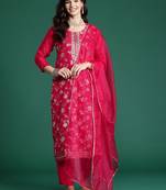 Women Floral Embroidered Kurta With Trousers & Dupatta