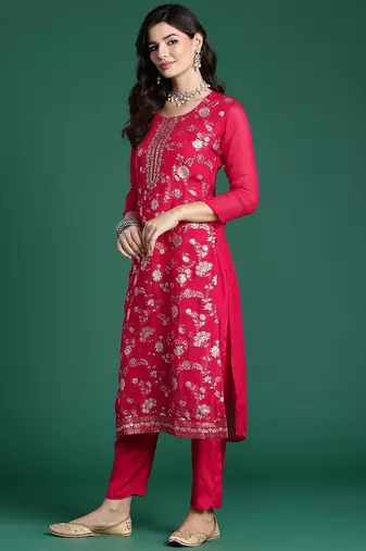 Women Floral Embroidered Kurta With Trousers & Dupatta
