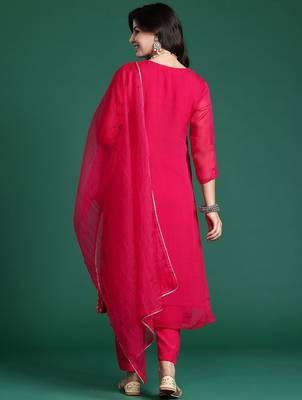 Women Floral Embroidered Kurta With Trousers & Dupatta 7