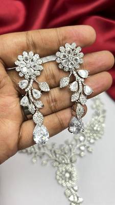 Crystal Floral Necklace Earrings Set, Silver Tone Vine Bridal Jewelry, Statement Wedding Prom 4