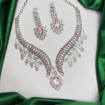 Pink Crystal Necklace Earrings Set, Bridal Statement Jewelry, Sparkling Wedding Prom Glamour 2