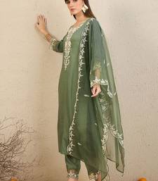 Floral Embroidered Straight Kurta With Trousers & Dupatta