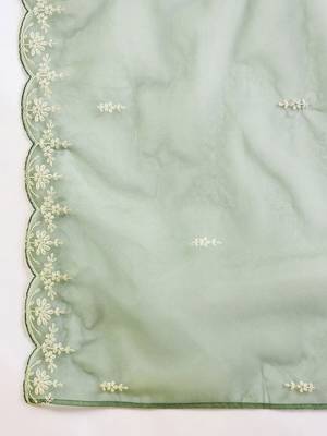 Floral Embroidered Straight Kurta With Trousers & Dupatta 4