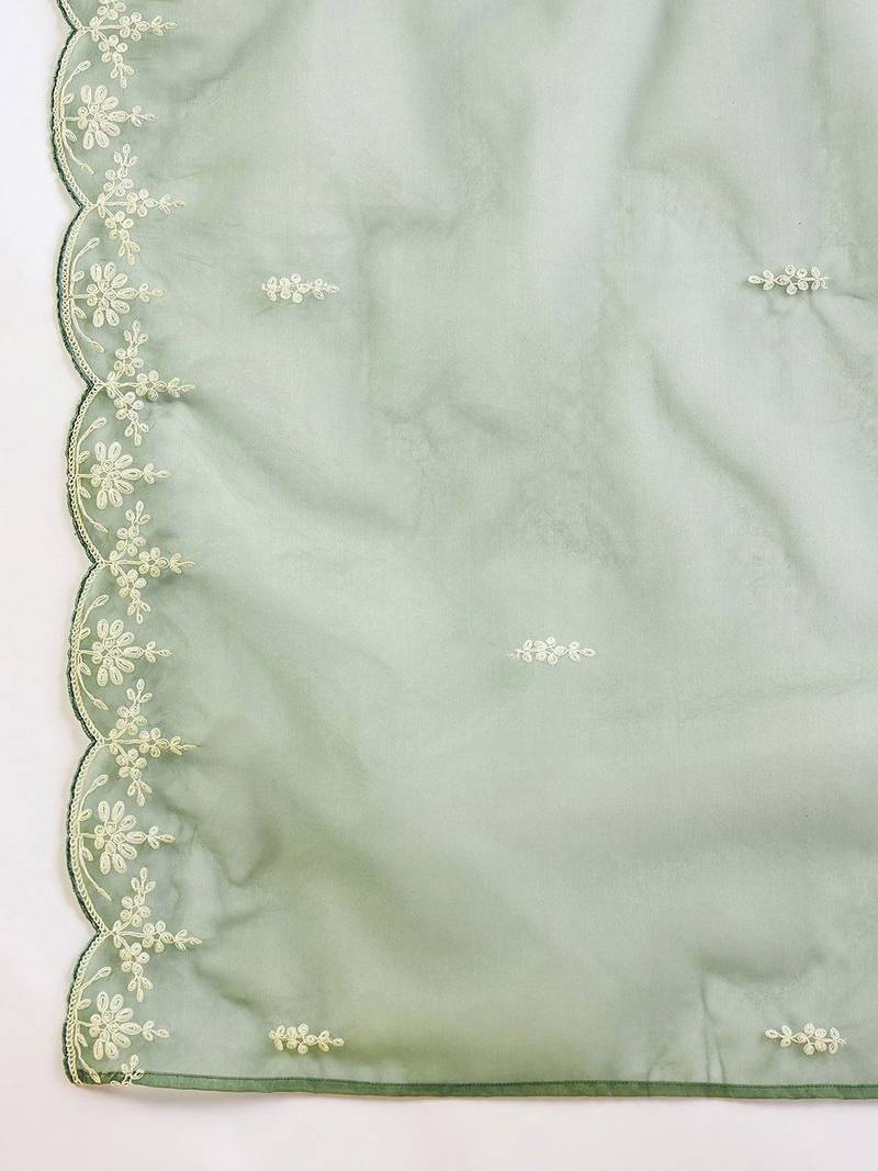 Floral Embroidered Straight Kurta With Trousers & Dupatta
