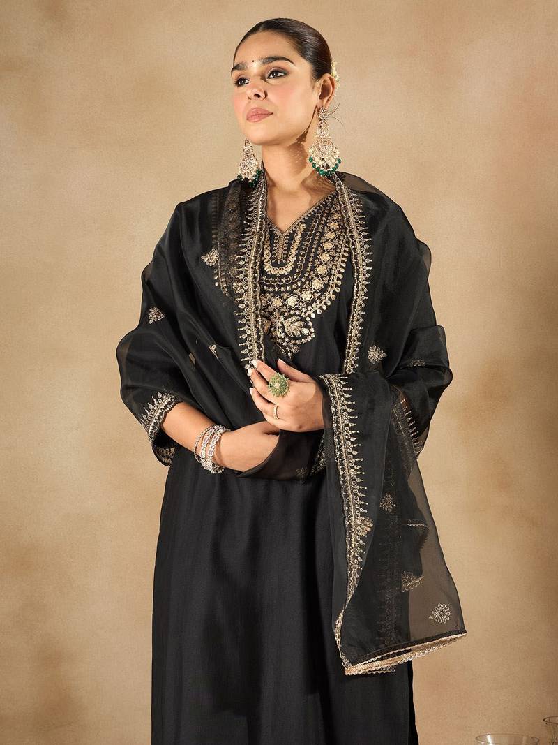 Women Ethnic Motifs Embroidered Regular Liva Kurta with Trousers & With Dupatta
