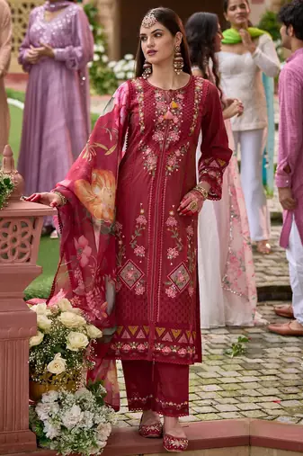 Women Floral Embroidered Regular Thread Work Kurta with Trousers & With Dupatta